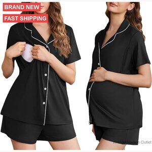 Maternity Nursing Pajama Set Button Down Short Sleeve Postpartum Breastfeeding